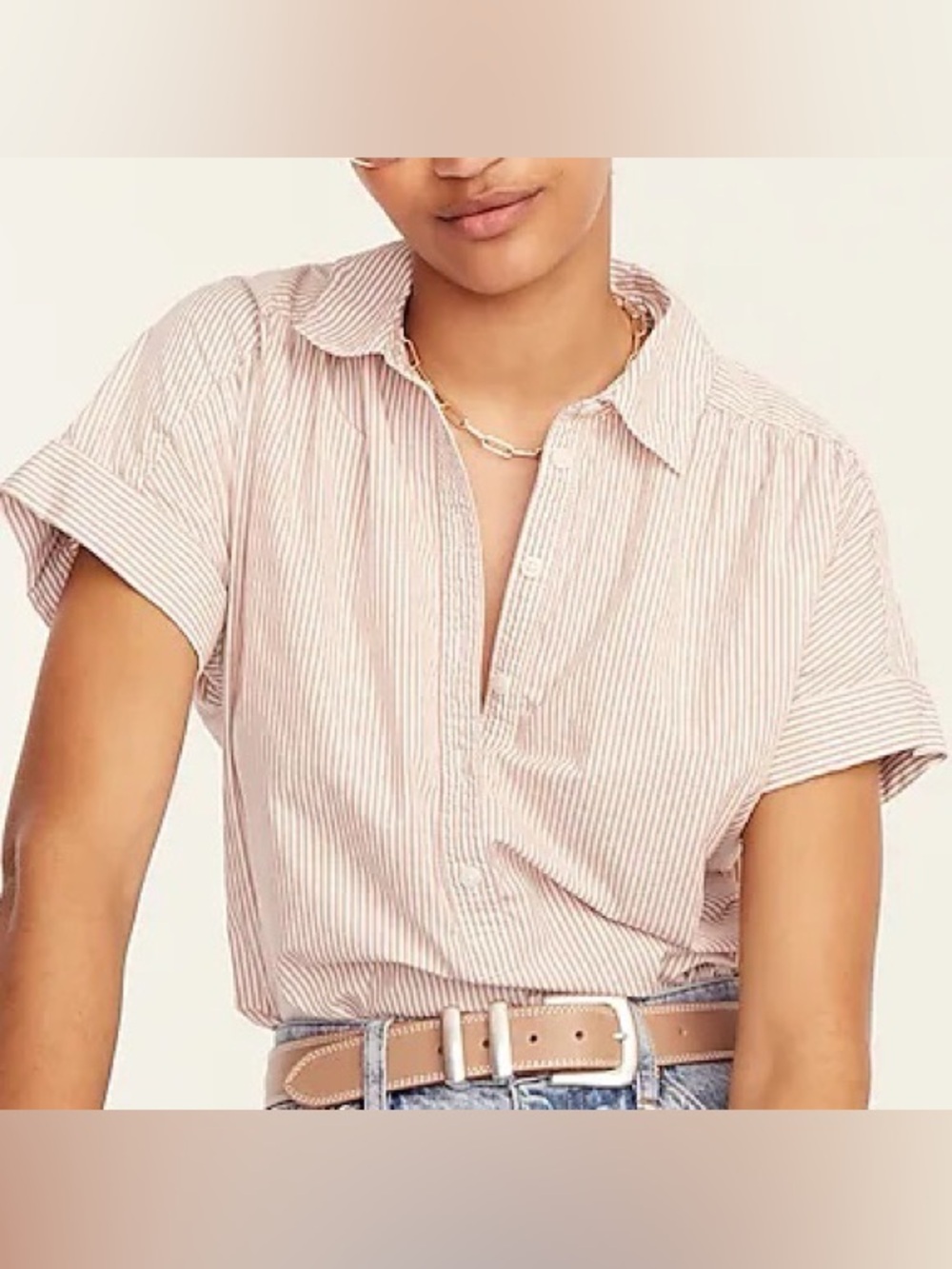 J Crew Striped Short-Sleeve Popover Shirt